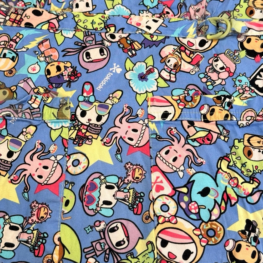 TOKIDOKI Japan Theme Blue Scrub Top, Sz XS - Picture 7 of 9